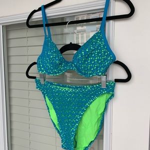 Neon Blue/Green Crochet Bikini